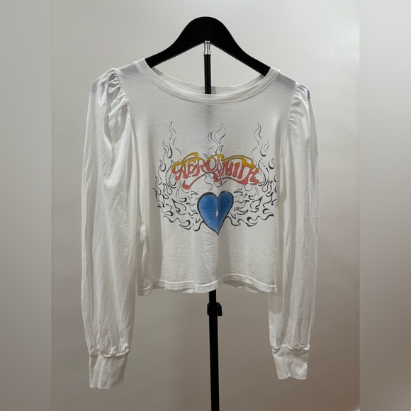 RECYCLED KARMA Tops - 257. NWOT RECYCLED KARMA Aerosmith Puff Long Sleeve White Shirt